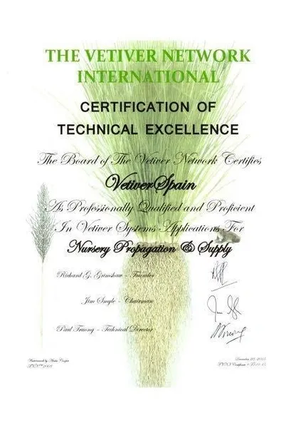 Certificate of Technical Excellence from The Vetiver Network International